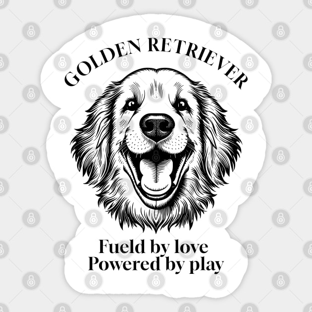 Happy Golden Retriever Vintage Graphic Illustration in Black and White Sticker by Tintedturtles